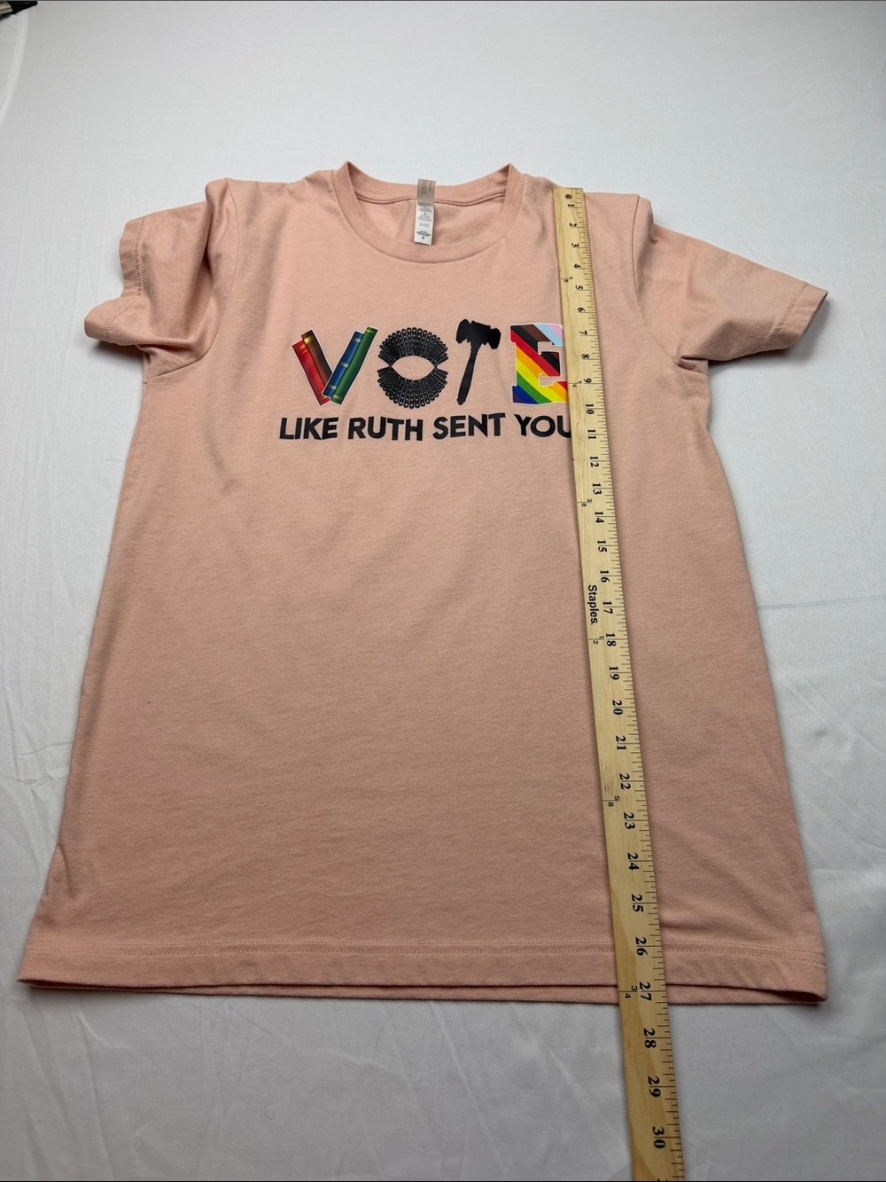 Bella Canvas Peach Short Sleeve Tee with Multicolor 'VOTE' Graphic - Picture 2 of 7